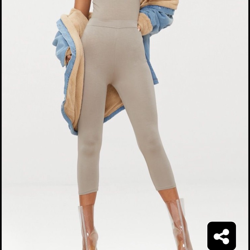 Taupe Basic Cropped Jersey Leggings